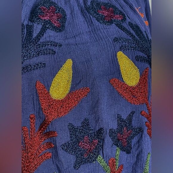 Laurie Felt Embroidered Boho Top Navy Women L - Picture 6 of 11